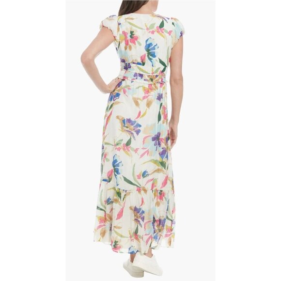 NWT London Times White Maxi Dress w/Pops of Fun Colors Size 12 - Picture 5 of 7